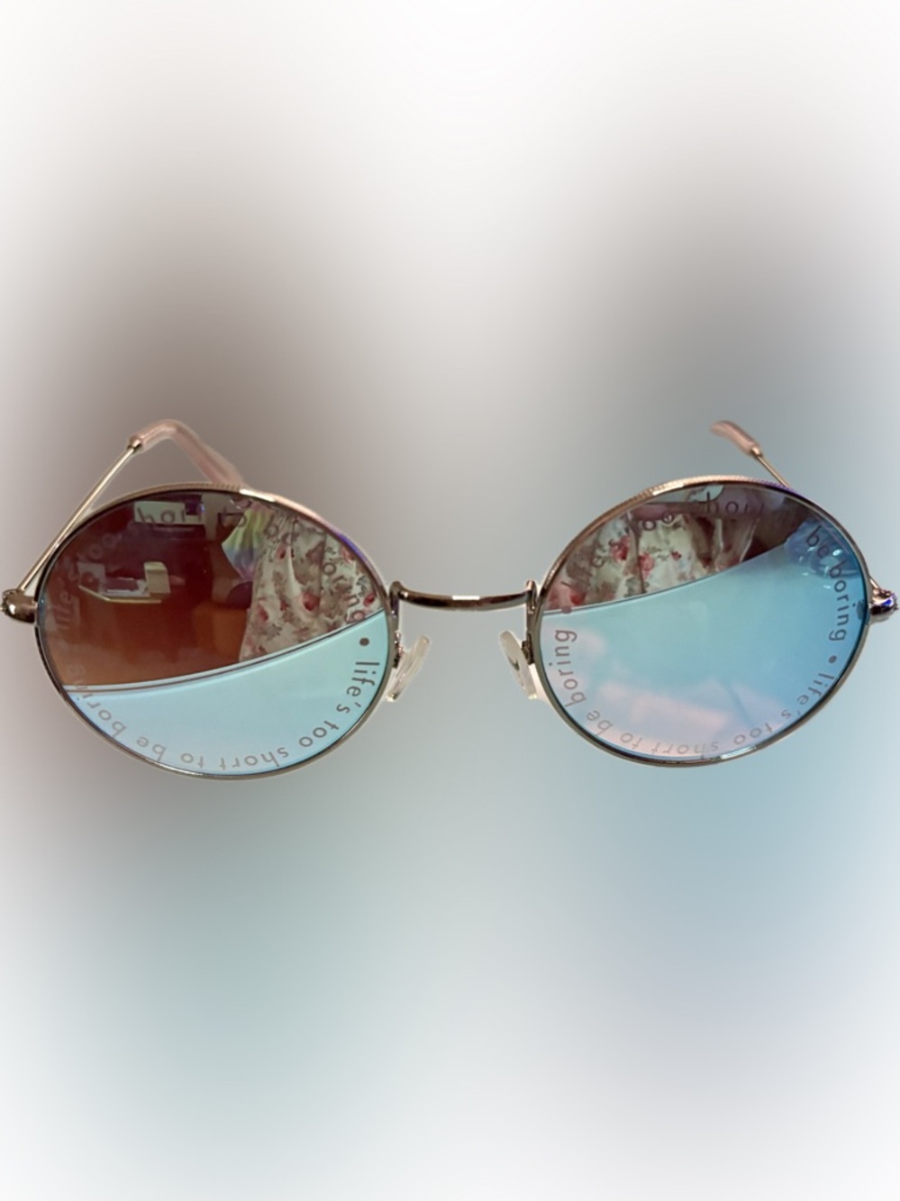 Round Metal Frame Sunglasses in Silver with Blue Lenses
